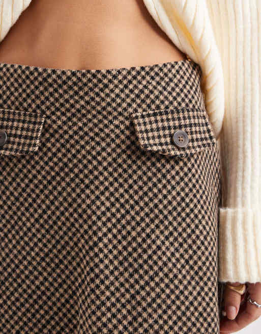 New Look - Jupe trapèze brossée à carreaux avec ceinture - Marron, 4 de 5