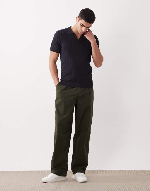 New Look - Kabelstrikket marineblå T-shirt med krave, 2 af 5