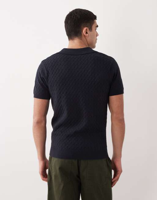 New Look - Kabelstrikket marineblå T-shirt med krave, 5 af 5