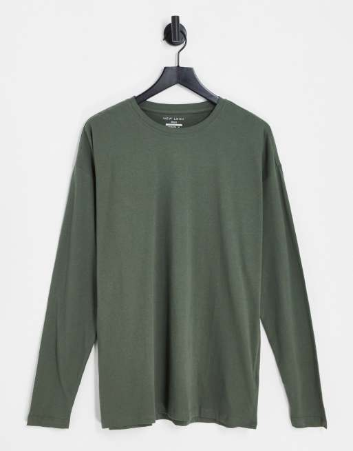 New Look – Kakifärgad t-shirt med lång ärm