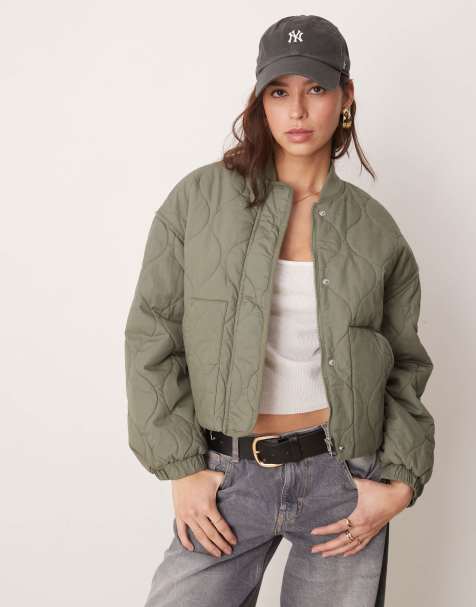 New Look - Kakigrøn bomber-jakke med for - view 1