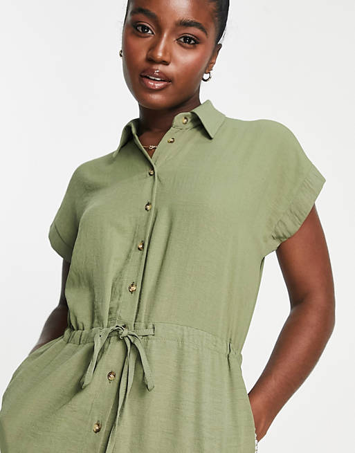 New Look - Kakigrøn midi-skjortekjole med utility-design |
