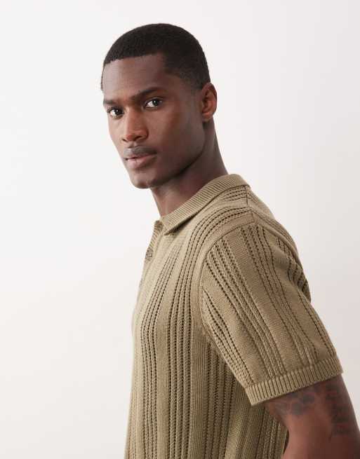 New Look - Kakigrøn ribstrikket polo med striber, 4 af 5