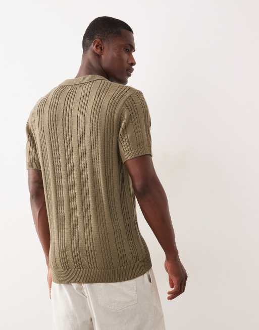 New Look - Kakigrøn ribstrikket polo med striber, 5 af 5