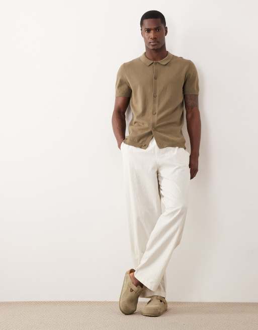 New Look - Kakigrøn strikket polotop med knapper, 2 af 5