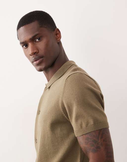New Look - Kakigrøn strikket polotop med knapper, 4 af 5