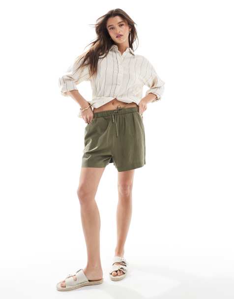 New Look - Kakigrønne pull on-shorts i hør - view 1