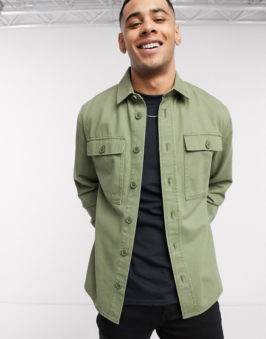 New Look – Kakigrön overshirt med två fickor