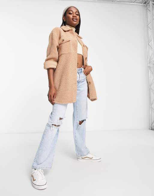 New Look – Kamelbrun skjortjacka i teddy, 4 av 4