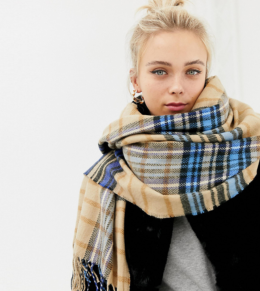 New Look – Kamelfärgad och blå, rutig scarf-Brun