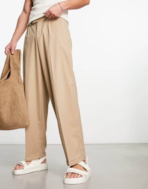 New Look – Kamiennobeżowe eleganckie spodnie o luźnym kroju