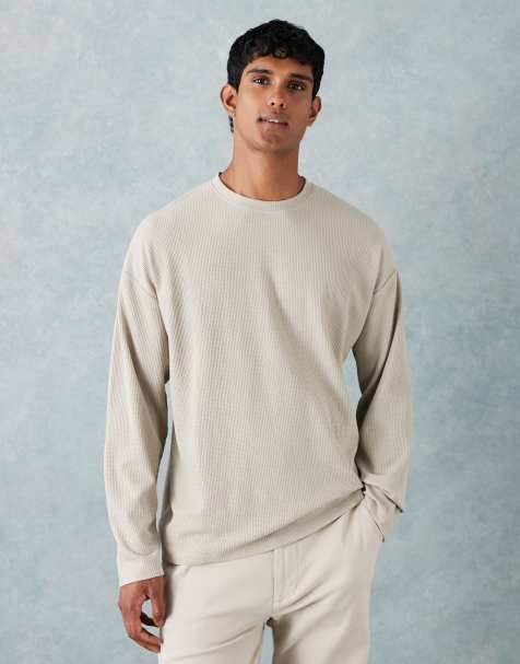 New Look long sleeve waffle t-shirt in stone