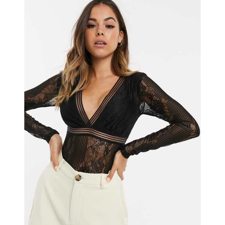 Topshop - Grace - Kanten body in zwart