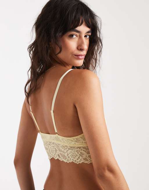 New Look - Kanten bralette met lange pasvorm in geel, 4 van 4