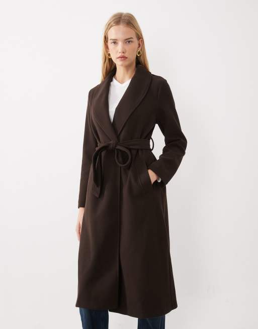 New Look kappa i lång modell med skärp i mörkbrun, 2 av 4