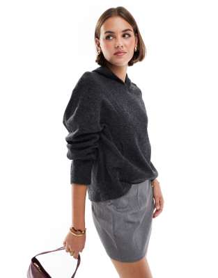 New Look - Kapuzenpullover aus Strick in Grau