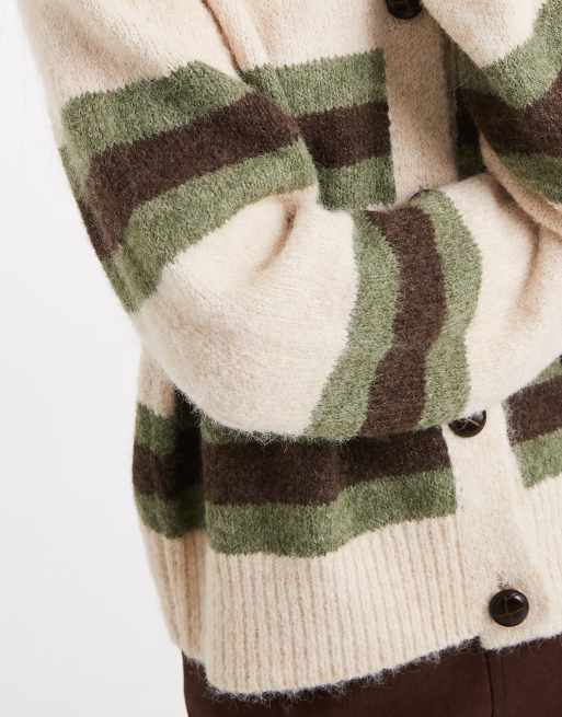 New Look – Kardigan w paski w kolorze kremowym i khaki, 3 z 4