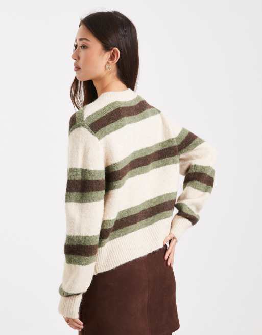 New Look – Kardigan w paski w kolorze kremowym i khaki, 4 z 4