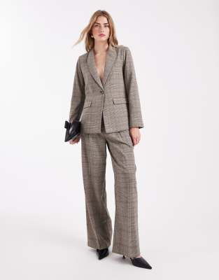 New Look - Karierte Hose in Braun mit weitem Schnitt, Kombiteil-Brown