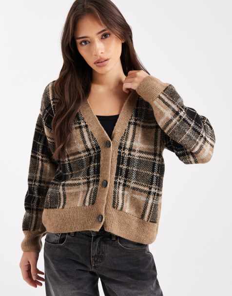 New Look – Karierte Strickjacke in Braun - view 1