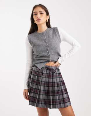 New Look - Karierter, elastischer Minirock in Grau