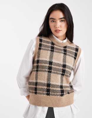New Look - Kariertes Tabard-Trägertop in Braun-Brown