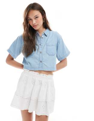 New Look - Kastiges Jeanshemd in Hellblau
