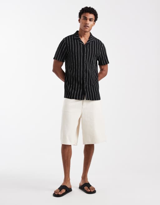 New Look – Kastiges Strick-Hemd in Schwarz mit Streifen , 2 von 5