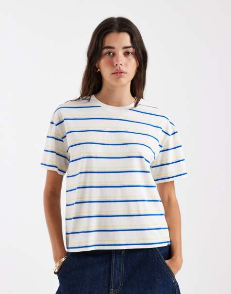 New Look – Kastiges T-Shirt in Creme mit Streifen - view 1