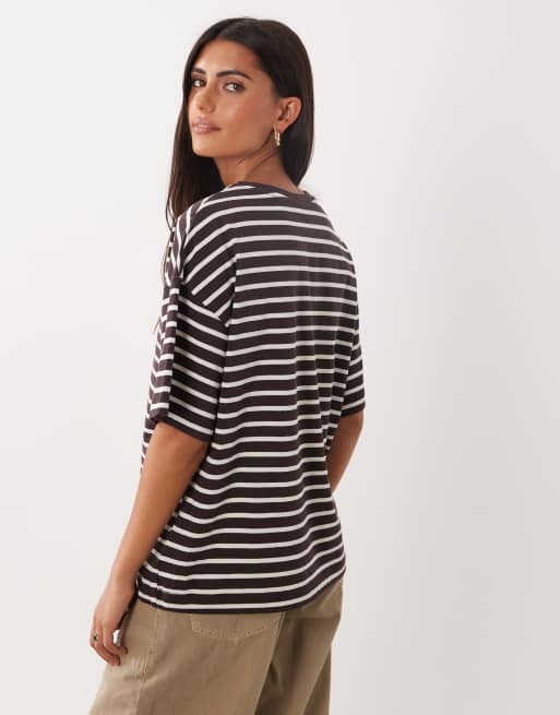 New Look kastiges T-Shirt mit braunen Streifen, 4 von 4