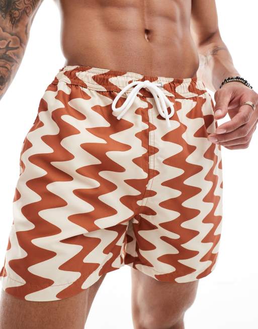 New Look - Kelly - Zwemshort met golvende print in lichtbruin