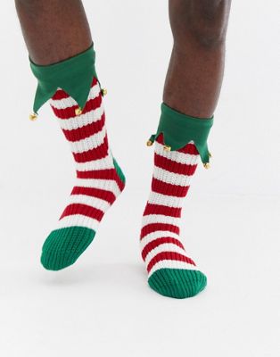New Look - Kerstmis - Slippersokken met elfjesprint in rood-Multi