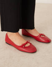 Mango mesh floral detail ballet flats in red