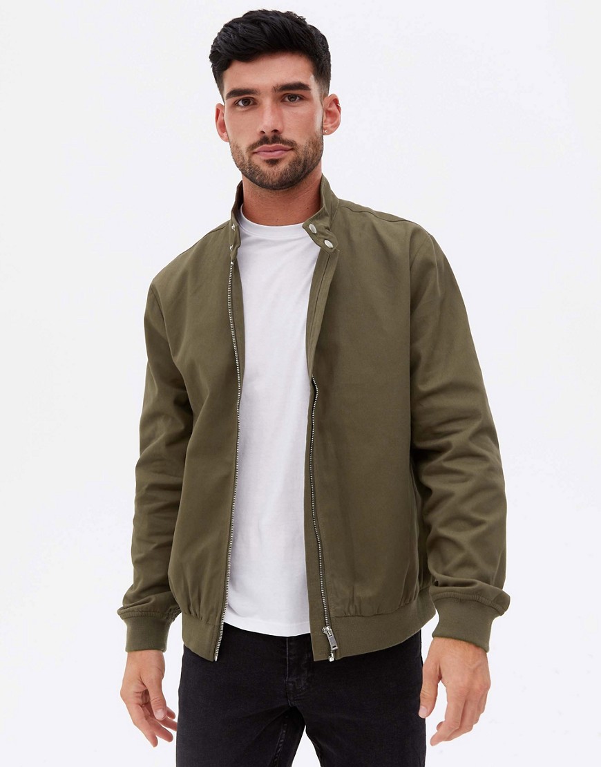 new look - khakifärgad harrington-jacka med ståkrage-grön/a