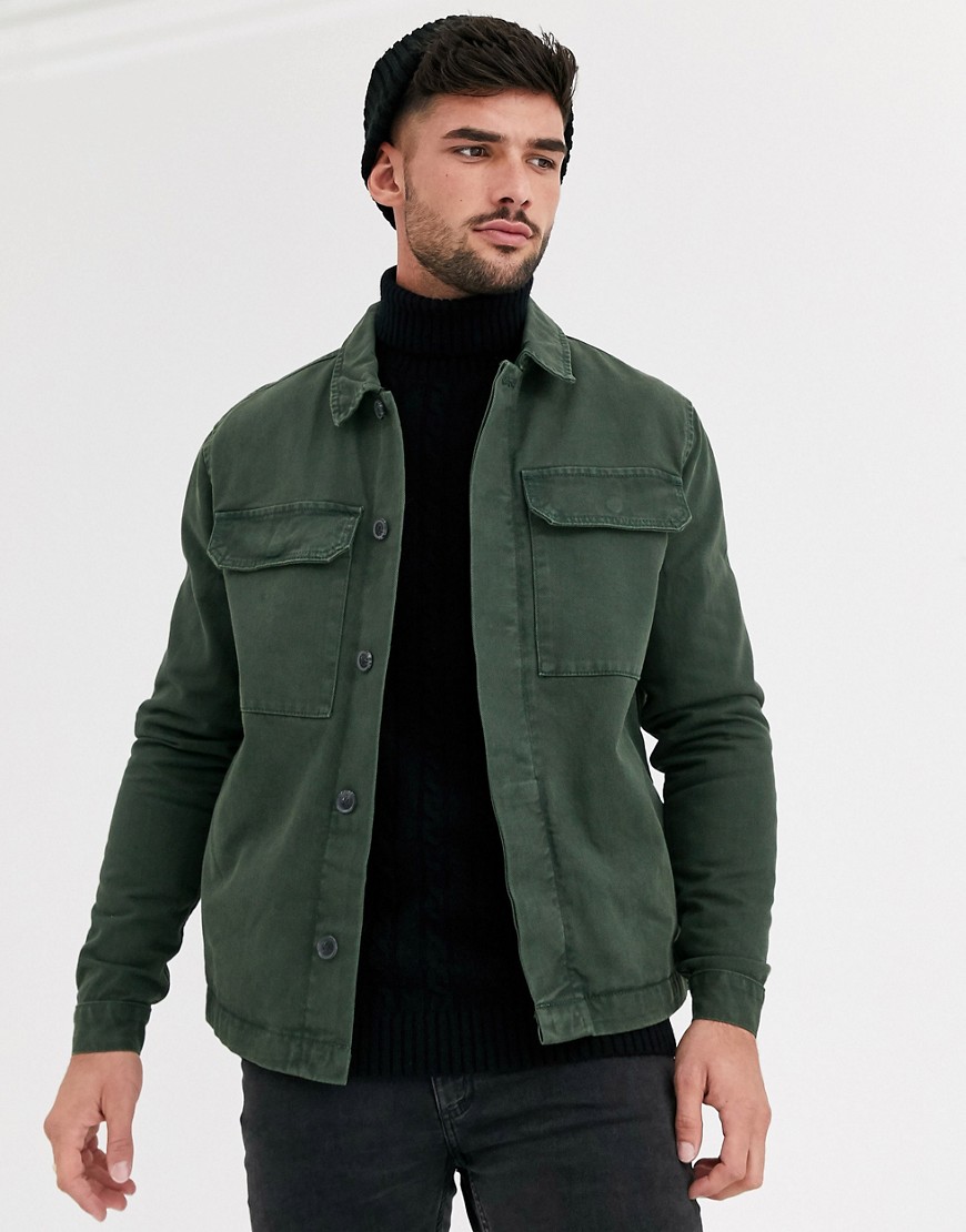 New Look – Khakifärgad overshirt i cargomodell-Grön