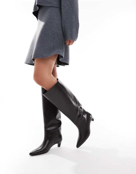 New Look kitten heel knee boots in khaki - view 1