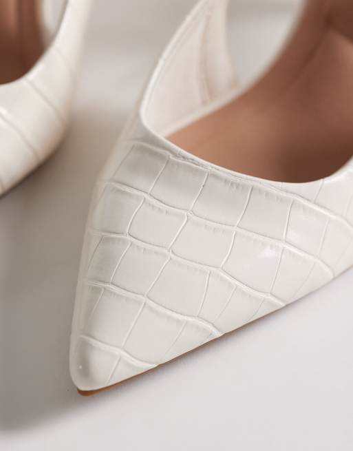 New Look kitten heel slingback shoes in white croc, 3 of 4