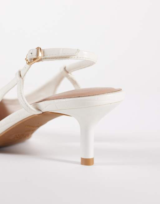 New Look kitten heel slingback shoes in white croc, 4 of 4