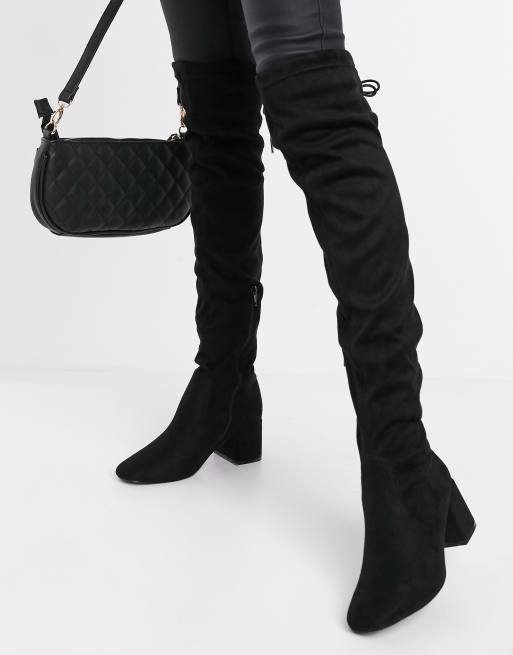 New Look knee high block heeled boot in black