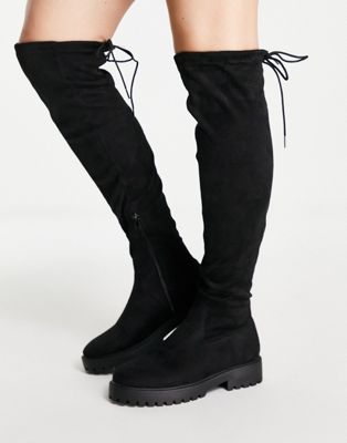 New Look knee high flat boots in black faux suede