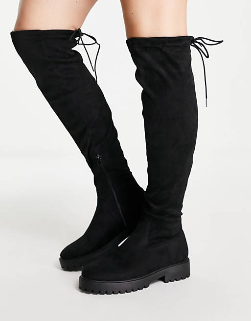 Women Boots/New Look knee high flat boots in black faux suede 