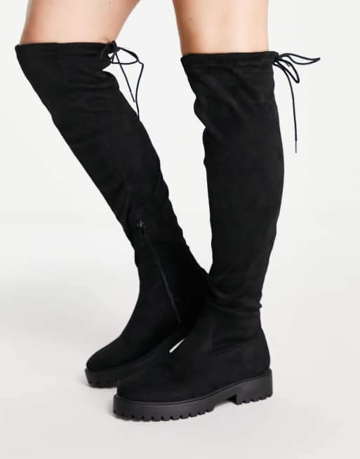 New Look Knee High Flat Boots In Black Faux Suede | Asos