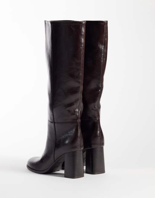 New Look kniehoge laars met blokhak in donker bordeauxrood, 4 van 4