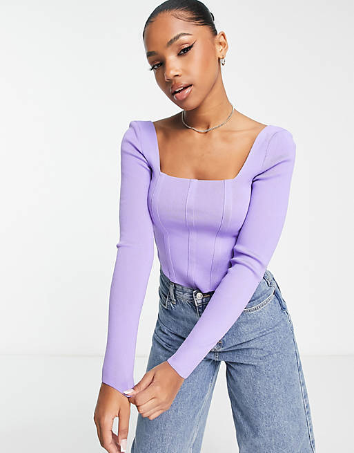 New Look knit corset long sleeved top in lilac