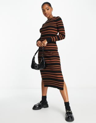 brown ribbed maxi dress