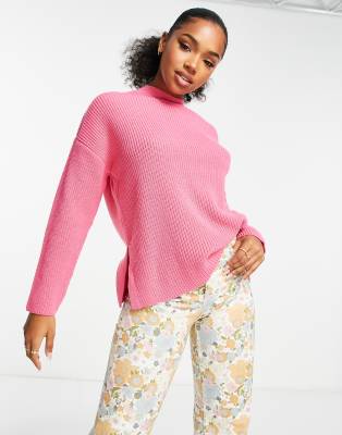 New Look Knit Crew Neck Sweater With Side Slit Detail In Pink