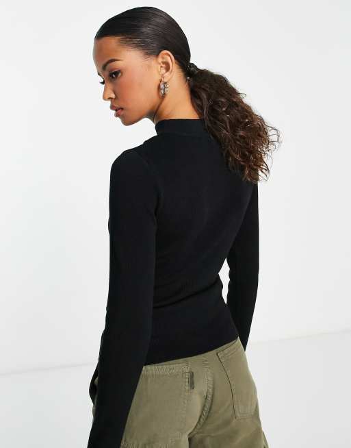 New Look knit cut-out crew neck long sleeve top in black | ASOS