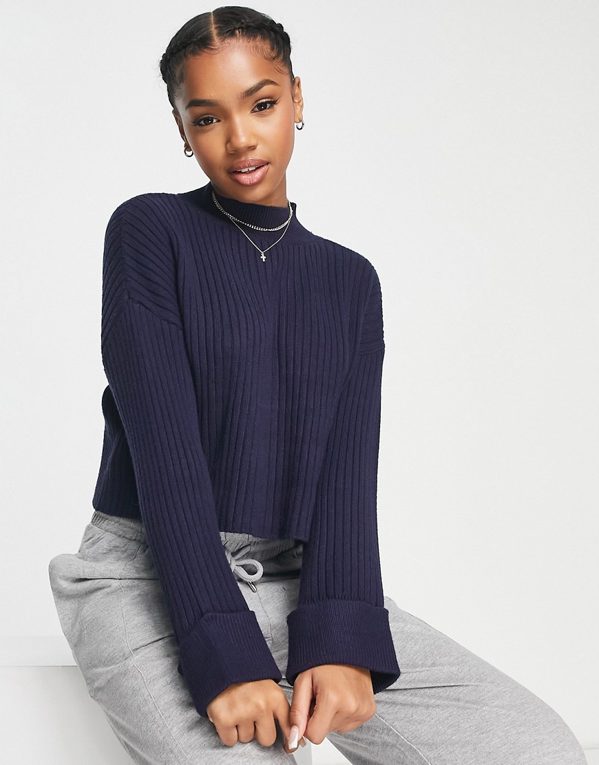 New Look knit oversized ribbed sweater in navy-Blue