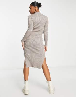 New Look knit ribbed dress in mink