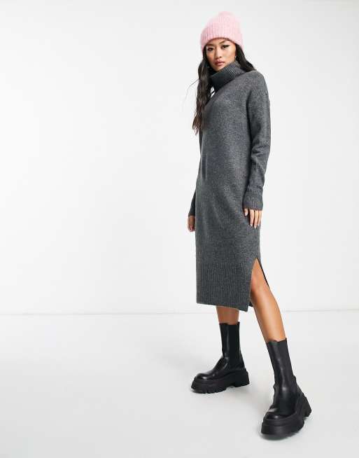 New Look knit turtleneck midi dress in charcoal gray | ASOS